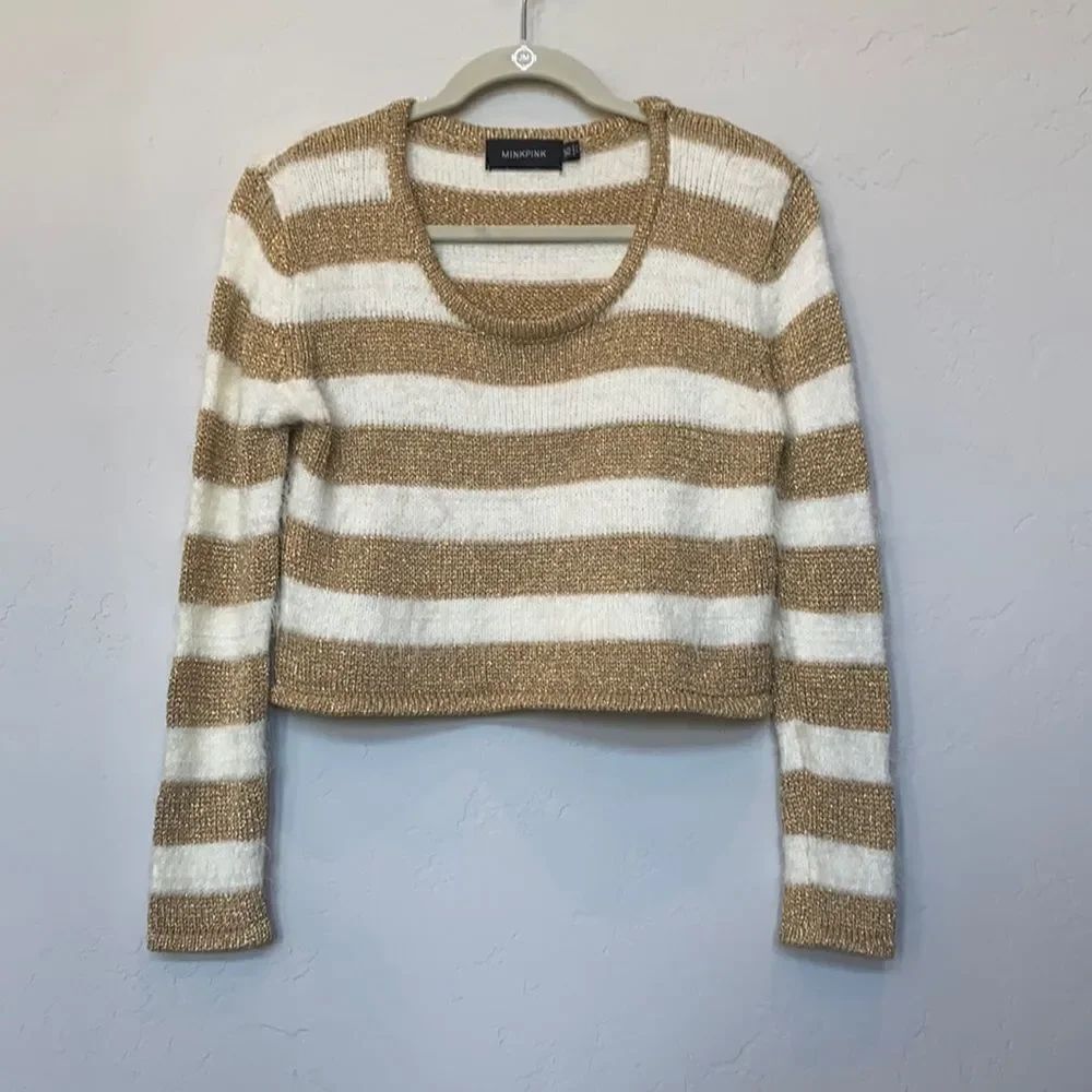 Revolve Mink Pink Gold & White Cropped Swe…